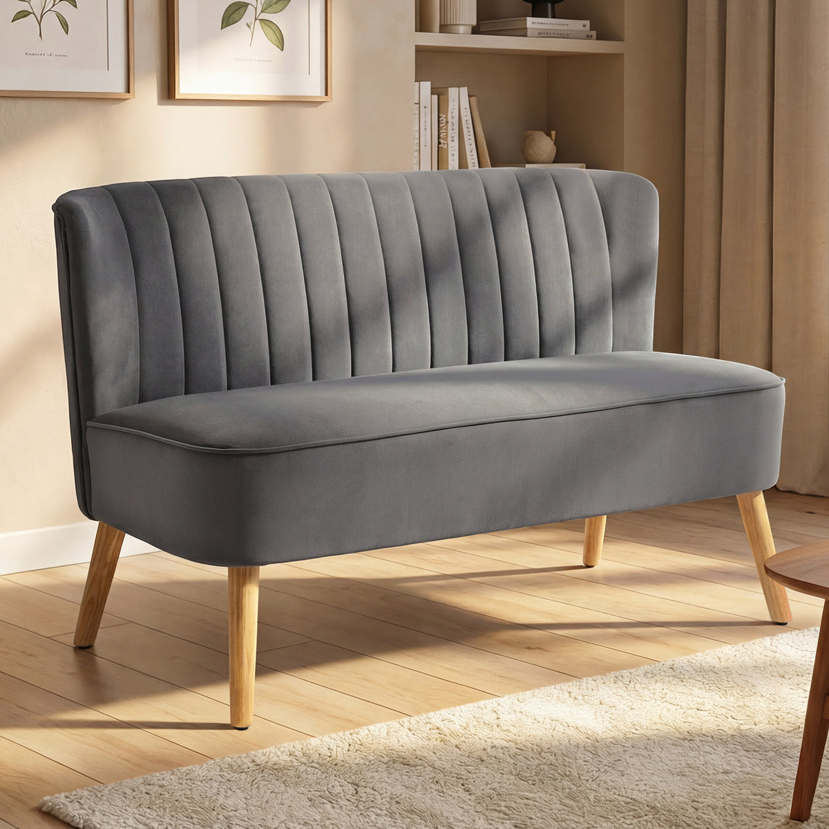 Sofa Retrodesign 2-Sitzer-Sofa, Holzbeine, 117 cm x 56,5 cm x 77 cm, Dunkelgrau