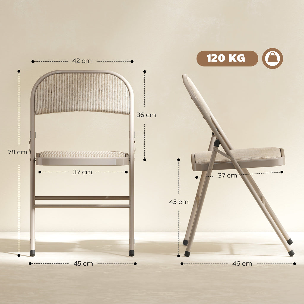 2er-Set Klappstühle, Tragbare Bürostühle, Metallbeine, Faltstuhl für Büro, Empfang, Wartezimmer, Leinenoptik, Beige