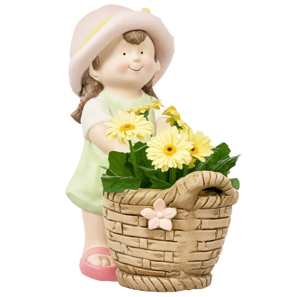 Gartenfigur "Mädchen mit Blumenkorb", Gartendekoration, wetterbeständig, 20 cm x 30 cm x 40 cm
