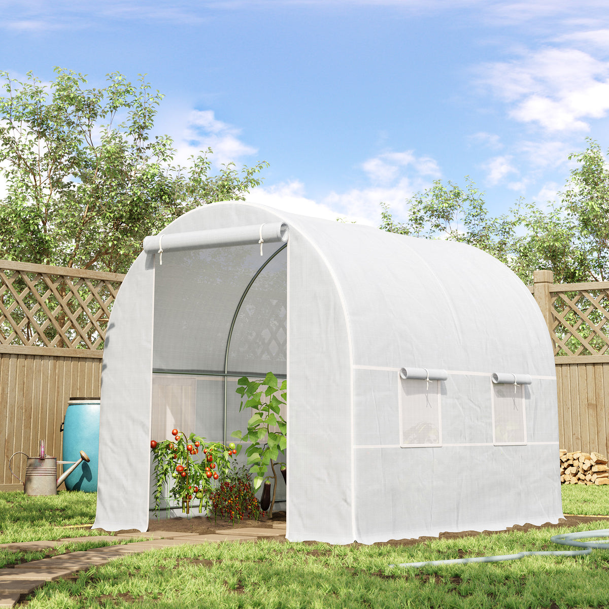  2.5 x 2 x 2 m Polytunnel Greenhouse, Walk-in Green House for Garden with Mesh Windows, Galvanised Steel Frame, White