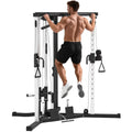 Kraftstation Fitnessstation mit Latzug, Klimmzugstange Curl-/Ruderstange Griffe, 15-fach verstellbar