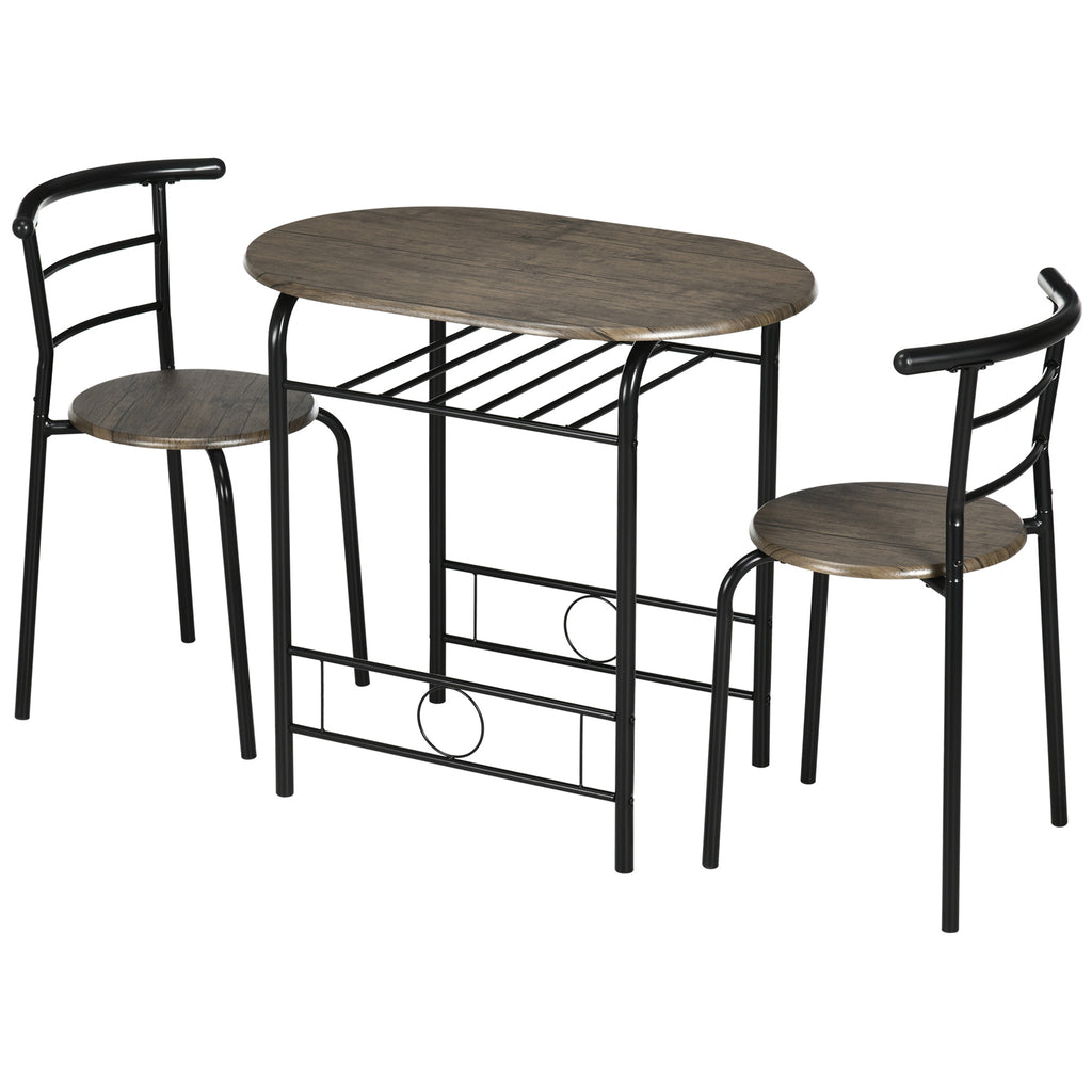 Bistro-Set 3-teilig, 1 Tisch, 2 Stühle, 80 cm x 53 cm x 74,5 cm, Schwarz