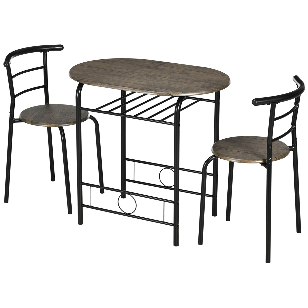 Bistro-Set 3-teilig, 1 Tisch, 2 Stühle, 80 cm x 53 cm x 74,5 cm, Schwarz