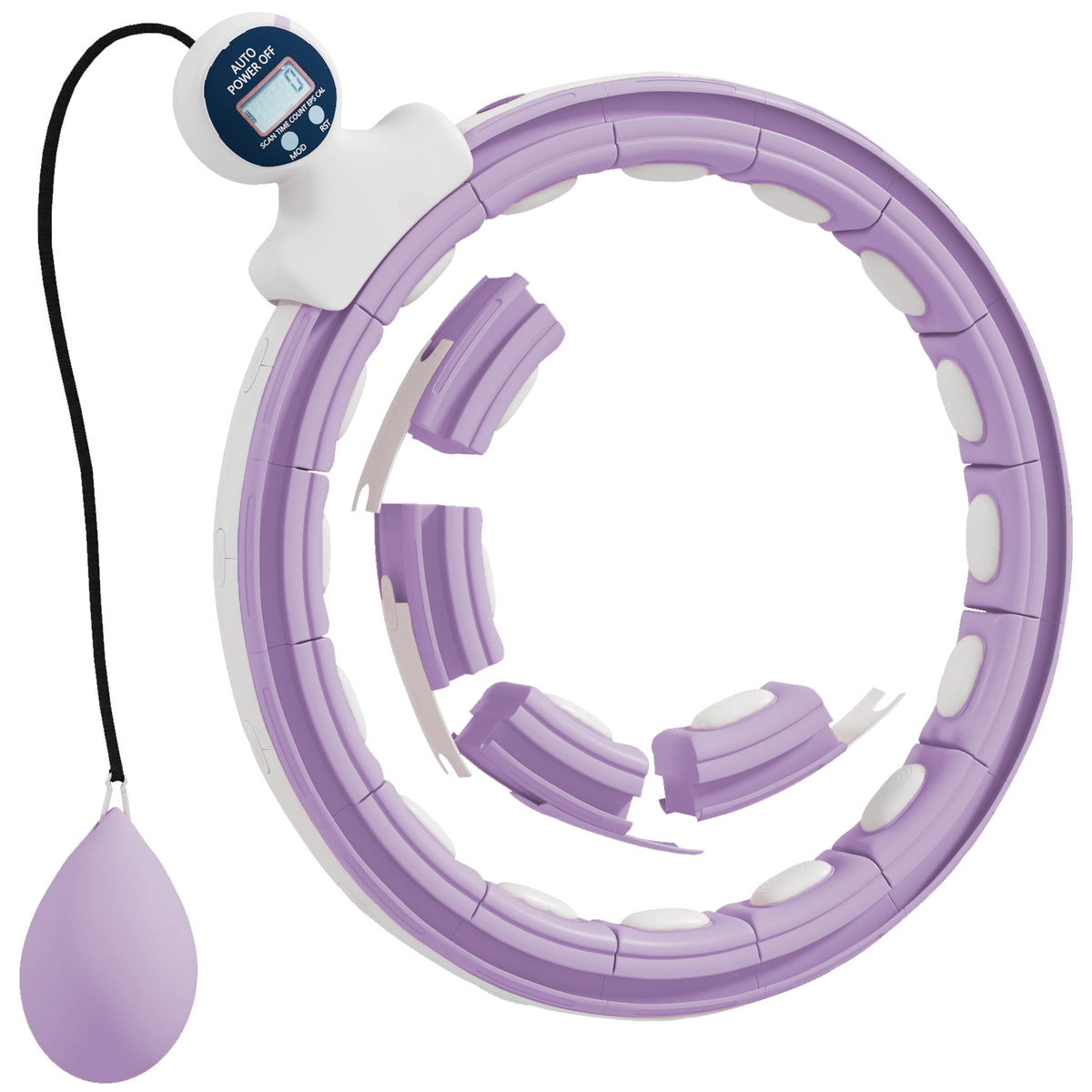 Smart Weighted Hula Hoop, Massage Hula Ring w/ 16 Detachable Knots, 360¡ã Auto-Rotating Ball, Digital Counter, Purple