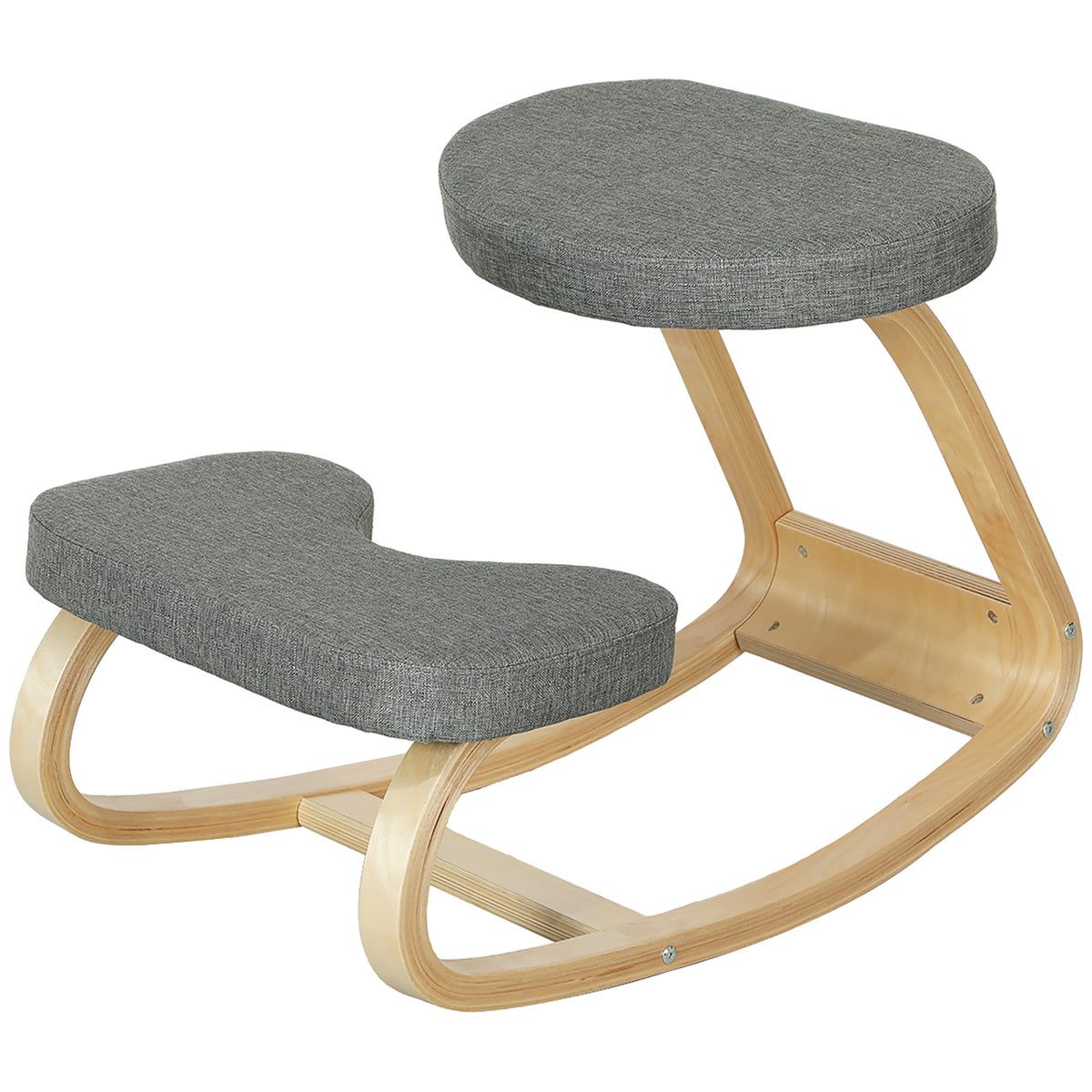 Kniestuhl, Ergonomischer Kniehocker mit Leinenoptik, Basis aus Birkenholz zur Verbesserung der Nackenschmerzen