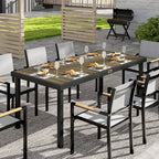 Aluminium Outdoor Garden Dining Table for 8 People, Faux Wood Top, for Garden, Patio, 190 x 90 x 74cm, Brown