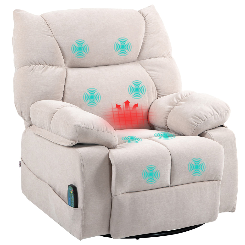 Massagesessel mit W?rme- & Liegefunktion, drehbar, bis 150 kg, Metallgestell, 98x90x98cm, Beige