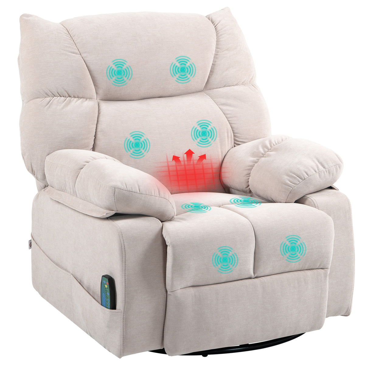 Massagesessel mit W?rme- & Liegefunktion, drehbar, bis 150 kg, Metallgestell, 98x90x98cm, Beige