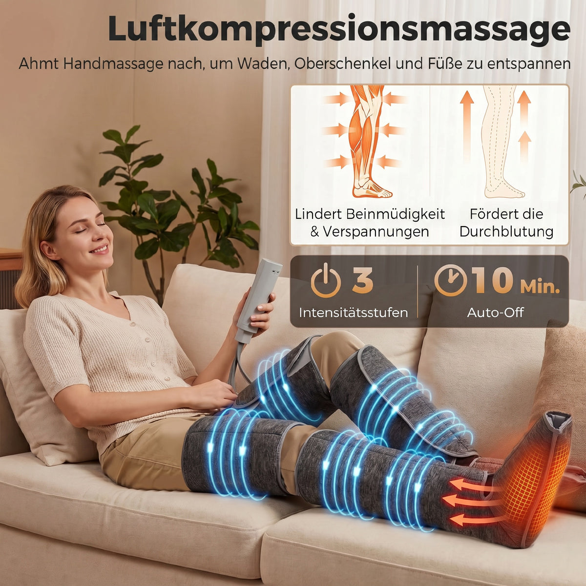 Beinmassagegerät mit Wärme und Luftkompression, 2 Wärmestufen