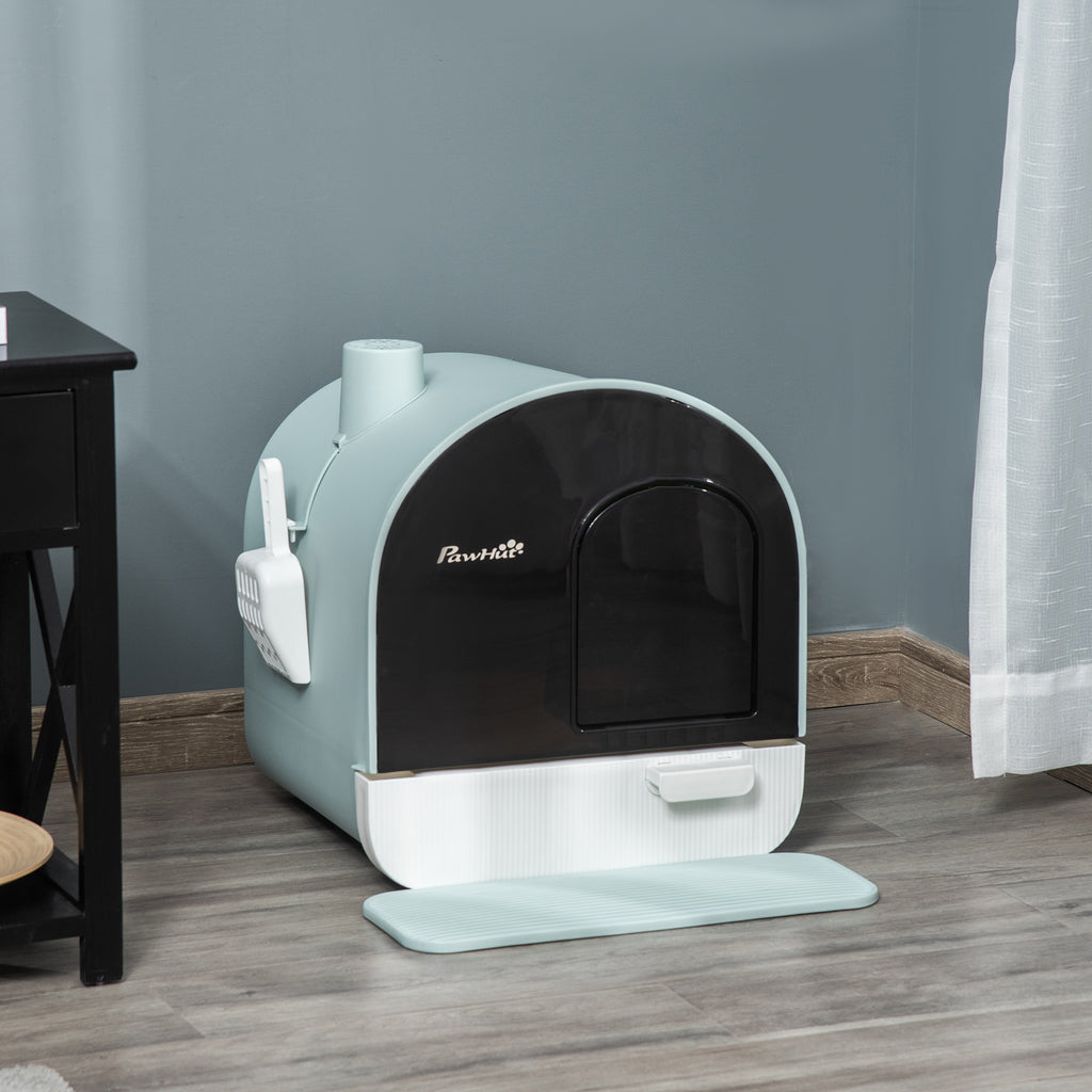 Hooded Cat Litter Box, Kitten Litter Tray, with Lid, Scoop, Filter, Flap Door