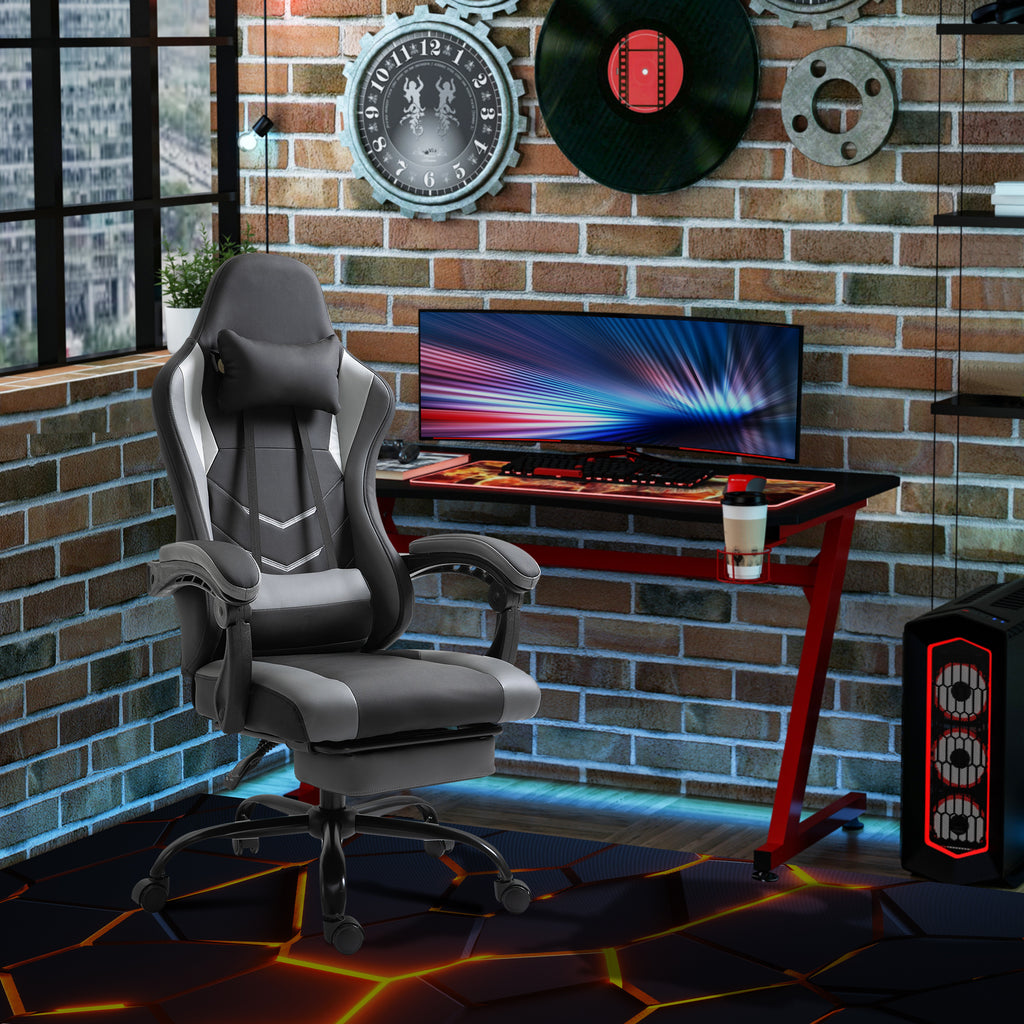 Ergonomischer Gaming Stuhl B¨¹rostuhl Schreibtischstuhl, Drehstuhl H?henverstellbar, Verstellbares Lendenkissen mit Fu?st¨¹tzen Schwarz 62x52x128 cm