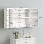 Wall Mount Medicine Cabinet with Key Lock, 3 Tier First Aid Cabinet with 2 Doors and 11 Storage Compartments, White