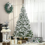 6 Ft Snow Flocked Artificial Christmas Tree Xmas Pine Tree with Realistic Branches, Auto Open and Steel Base, Green