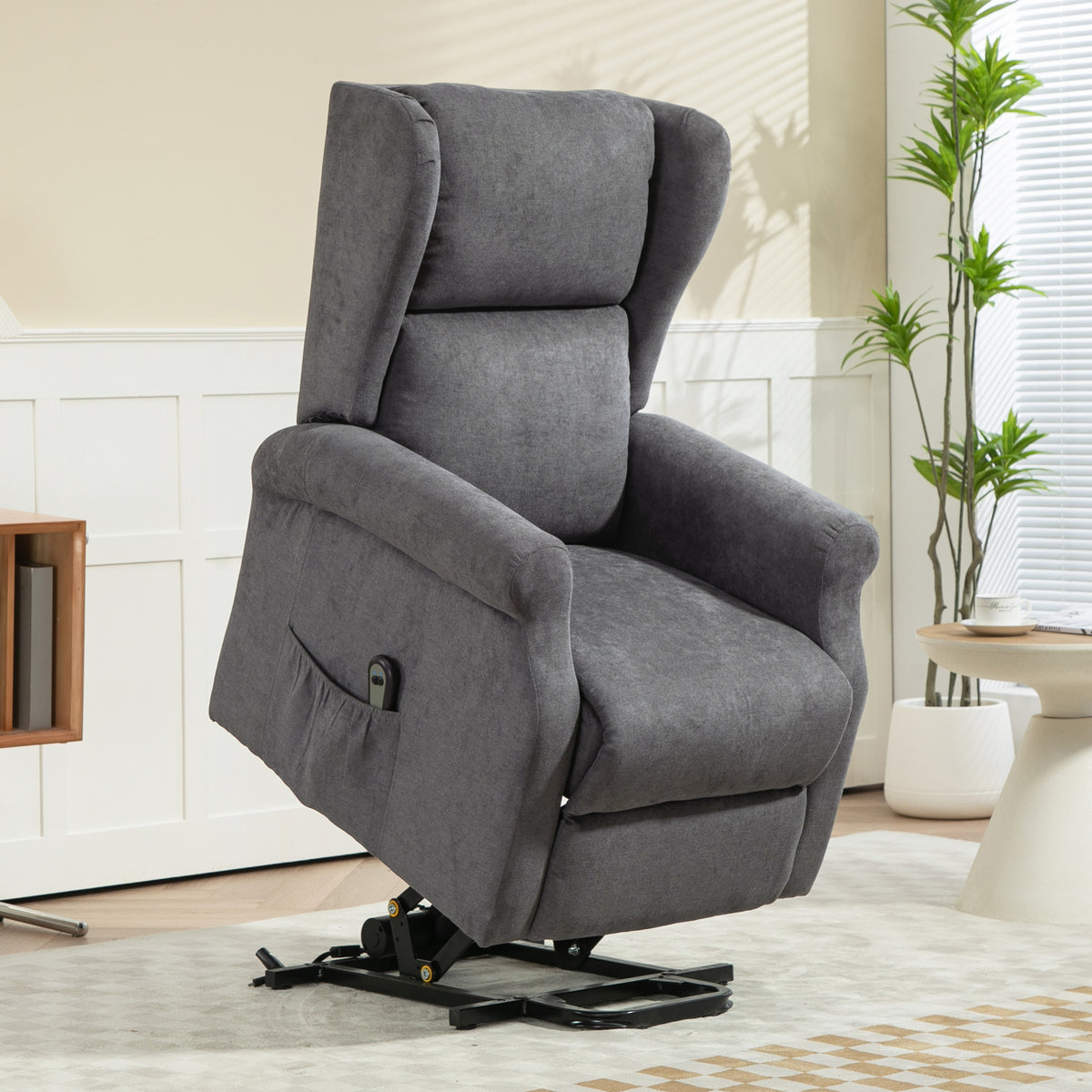 Relaxsessel, Aufstehhilfe, Liegefunktion, bis 200kg, 72,5x94x109cm, Dunkelgrau