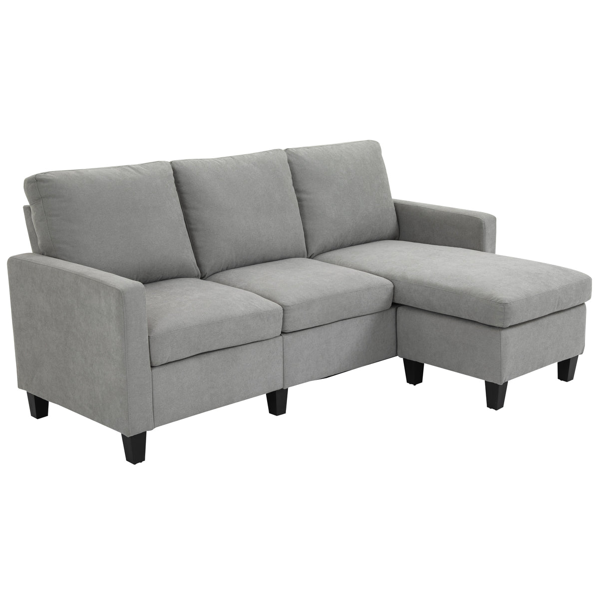 Ecksofa, 3-Sitzer-Sofa mit Kissen, Eckcouch, L-Form Couch, Stoffbezug, Grau