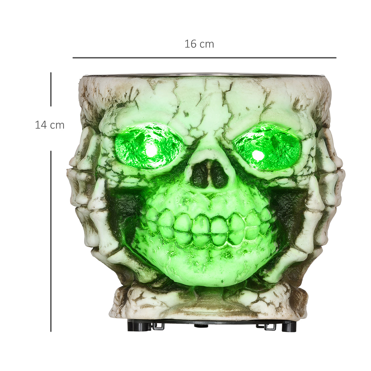 14cm 5.5" Skeleton Candy Bowl Outdoor Halloween Decoration, Halloween Prop with Sound Activated, Light Up Eyes, Sound Effects for Haunted House