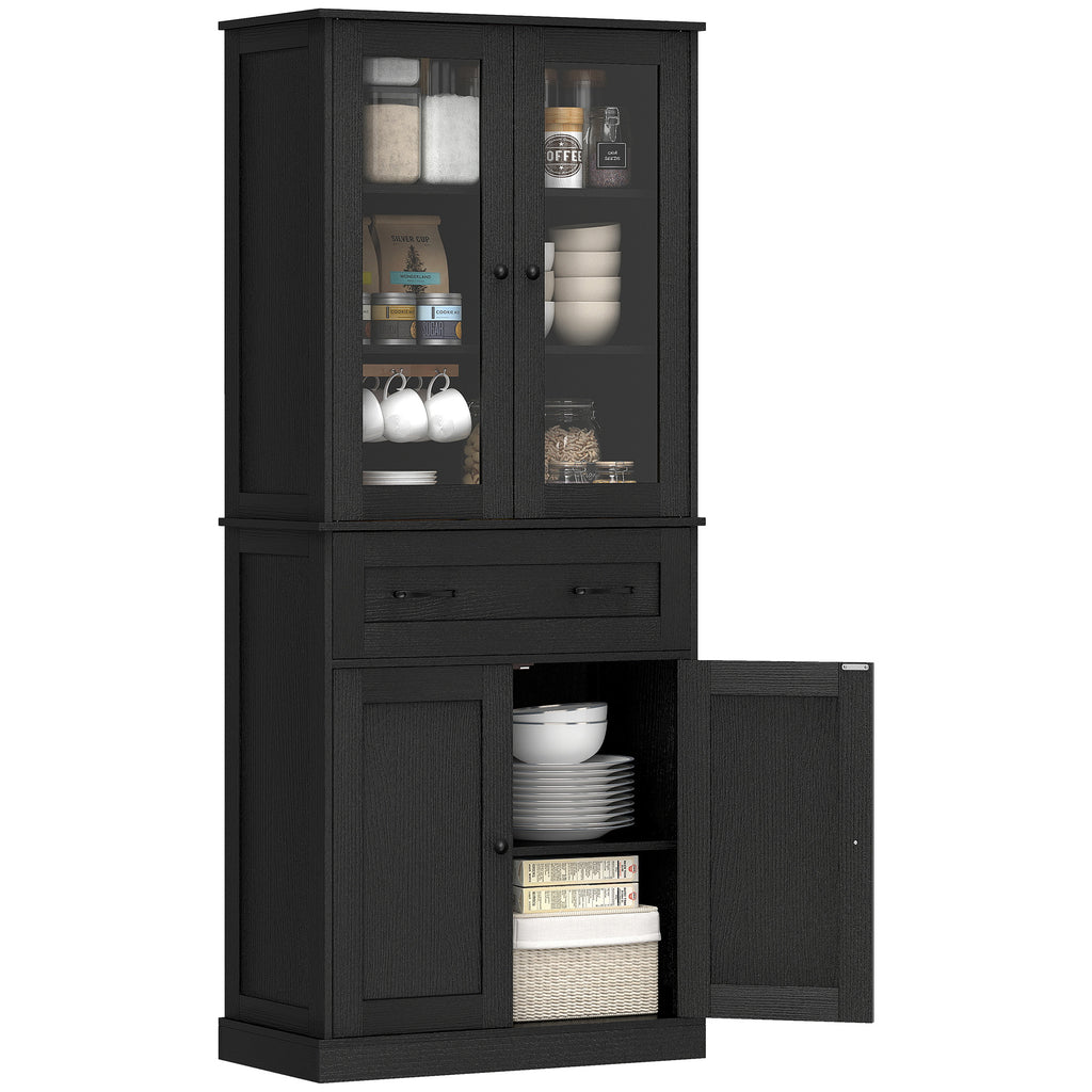 K¨¹chenschrank, Buffet, Acrylfront, Schubladen, 76 x 40 x 182,5 cm, Schwarz