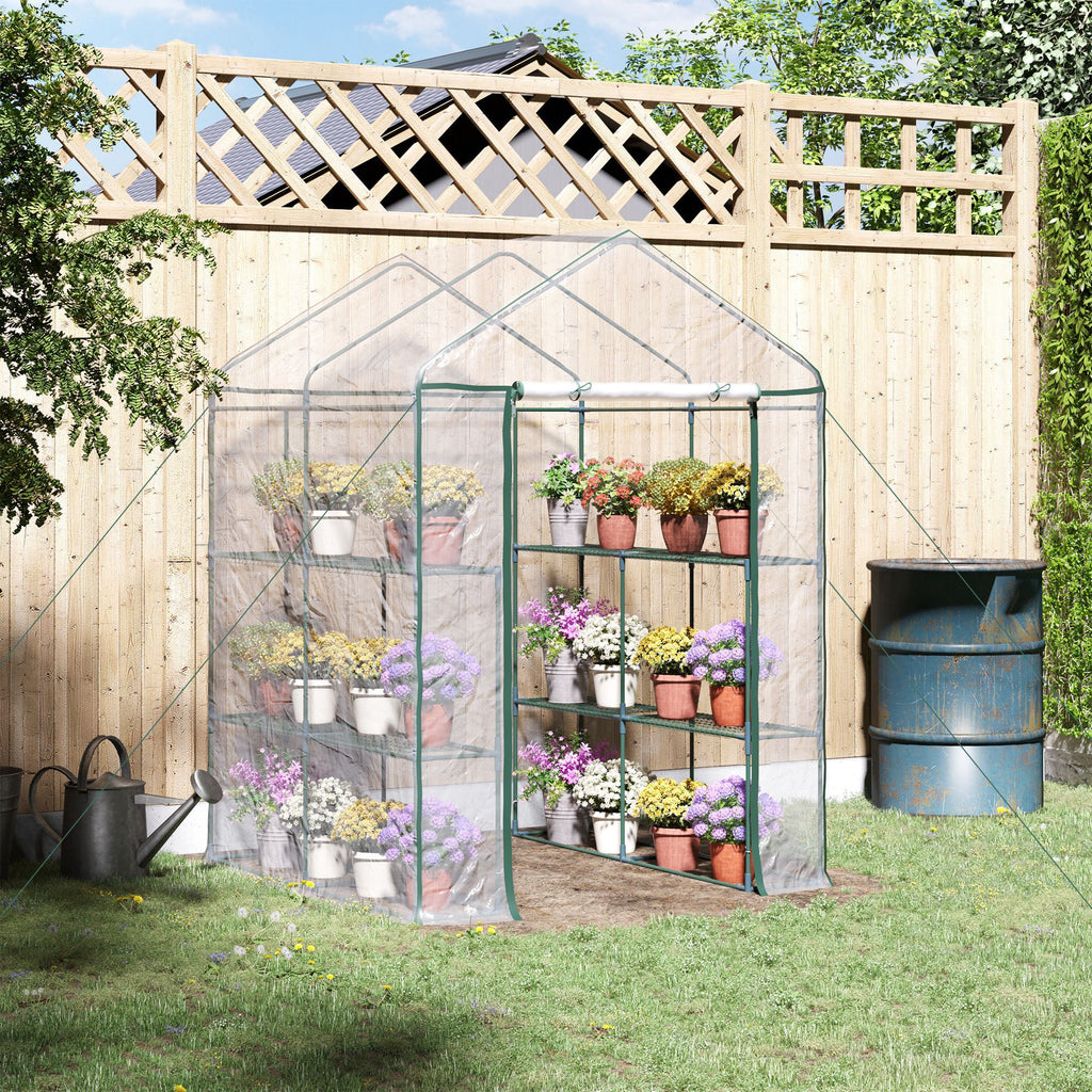  Foliengewächshaus begehbares Gartenhäuschen Tomatengewächshaus Treibhaus Frühbeet mit 6 Regalen Transparent Stahl PVC-Kunststoff 143 x 143 x 195 cm