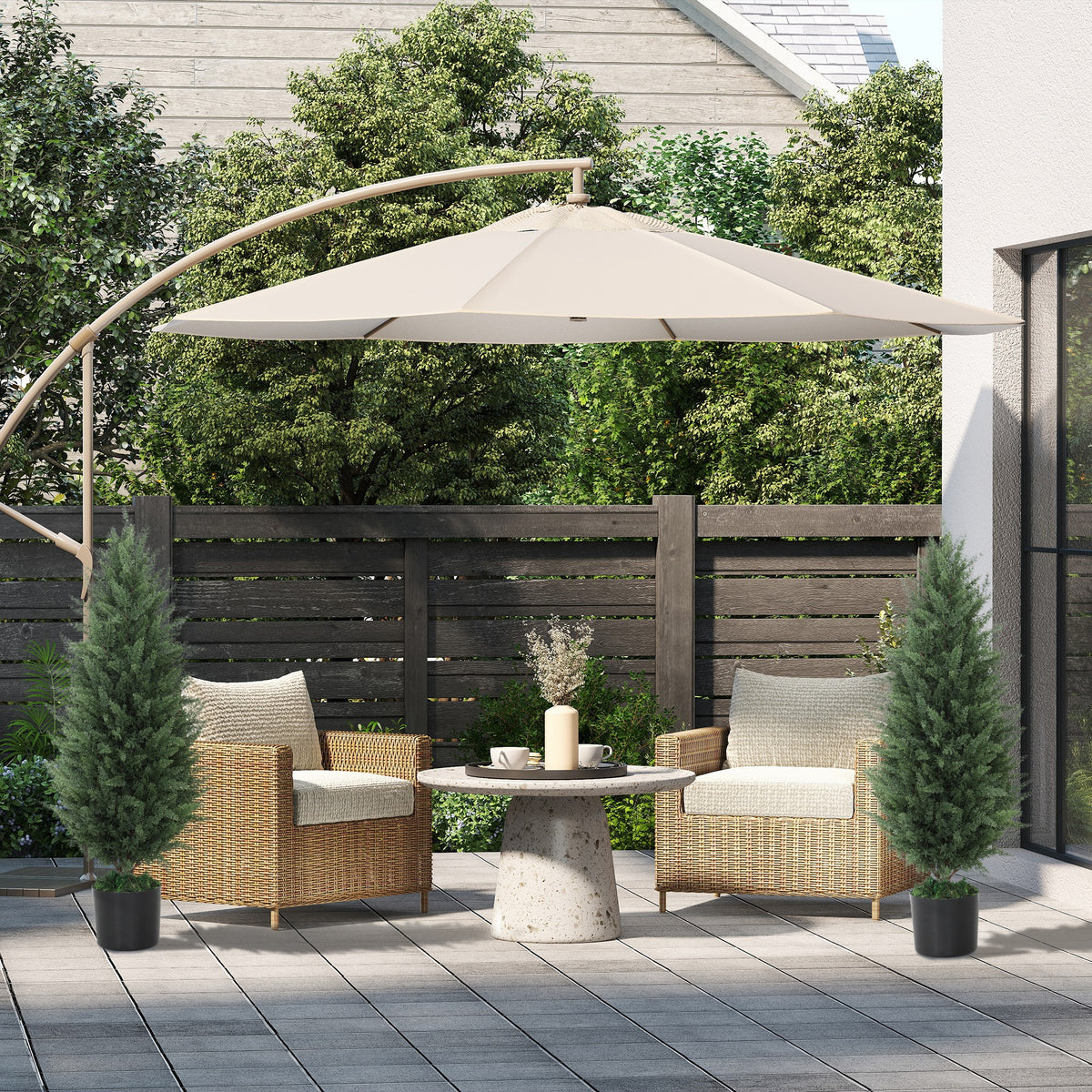 2er-Set K¨¹nstliche Zypressen, Kunstb?ume mit 831 Bl?ttern, mit Zementtopf, UV-best?ndig, Kunstpflanze, 90 cm, Gr¨¹n
