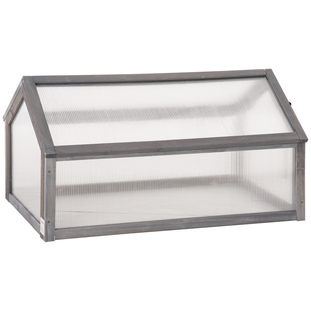 Wooden Cold Frame Garden Polycarbonate Greenhouse with Openable Top Cover, Grow House for Flowers, Vegetables, Plants, 90 x 52 x 50cm, Grey
