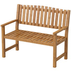 Gartenbank 2-Sitzer Wetterfest Holzbank mit Lamelldesign Armlehnen, Holz Sitzbank bis 320 kg 112 x 64 x 92 cm Naturholz