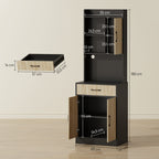 K¨¹chenschrank mit Arbeitsfl?che und Kabelloch, moderne K¨¹chenkommode mit Schublade, 3 offene Regale, Naturholz, Schwarz