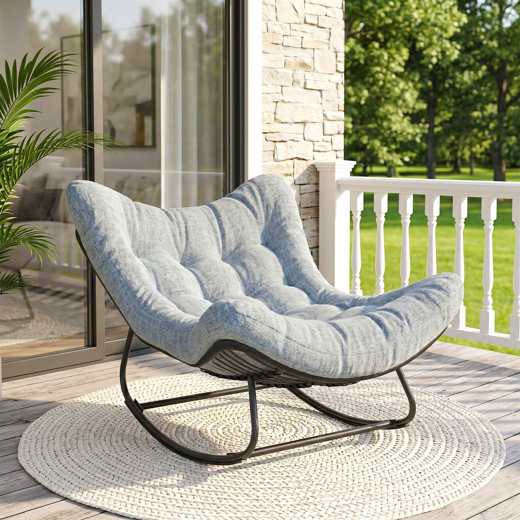 Rattan Schaukelstuhl Gartenbank mit Stahlrahmen Kissen 98 x 111 x 74 cm Grau