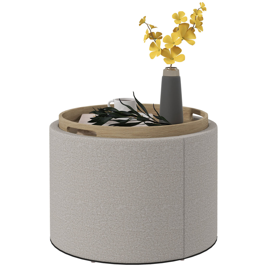 Hocker Polsterhocker, Leinen, versteckter Stauraum, umkehrbarer Deckel, 56cm x 56 cm x 42 cm, Hellgrau + Natur