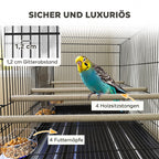 Bird Cage with Divider, 4 Wooden Perches, Slide Out Tray, 4 Feeders, for Budgie, Lovebird, Canary, 76 x 46 x 116cm Black