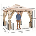 Gartenpavillon Gartenzelt, inkl. Befestigungsmaterial, wetterbeständig, 295 cm x 295 cm x 275 cm. Beige + Schwarz