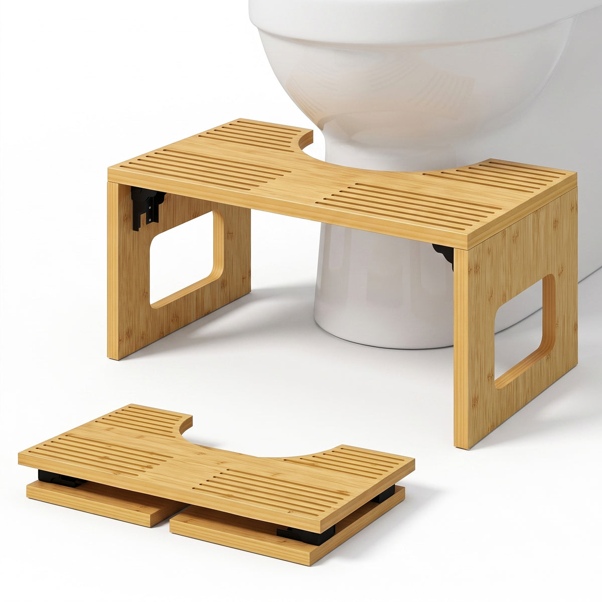 Toilettenhocker Bambus klappbar Badezimmer Hocker Badhocker Rutschfest Klohocker für Erwachsene Zuhause, Eiche