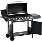 Gasgrill mit 7 Brennern, inkl. Thermometer, BBQ -Grill, mobiler Grill, Schwarz