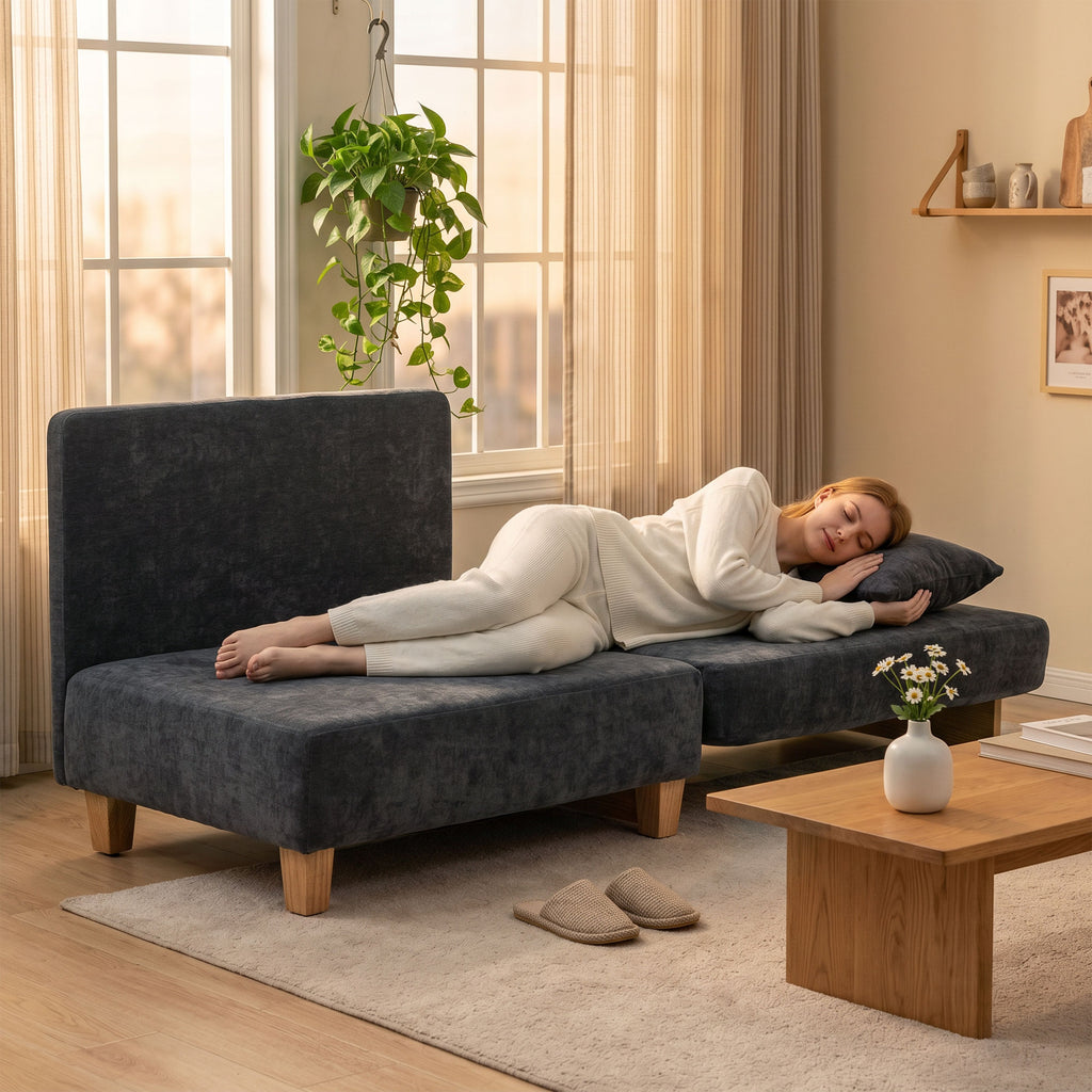 Schlafsessel 2-in-1 mit Bettfunktion 2 Kissen 183x57 cm Dunkelgrau