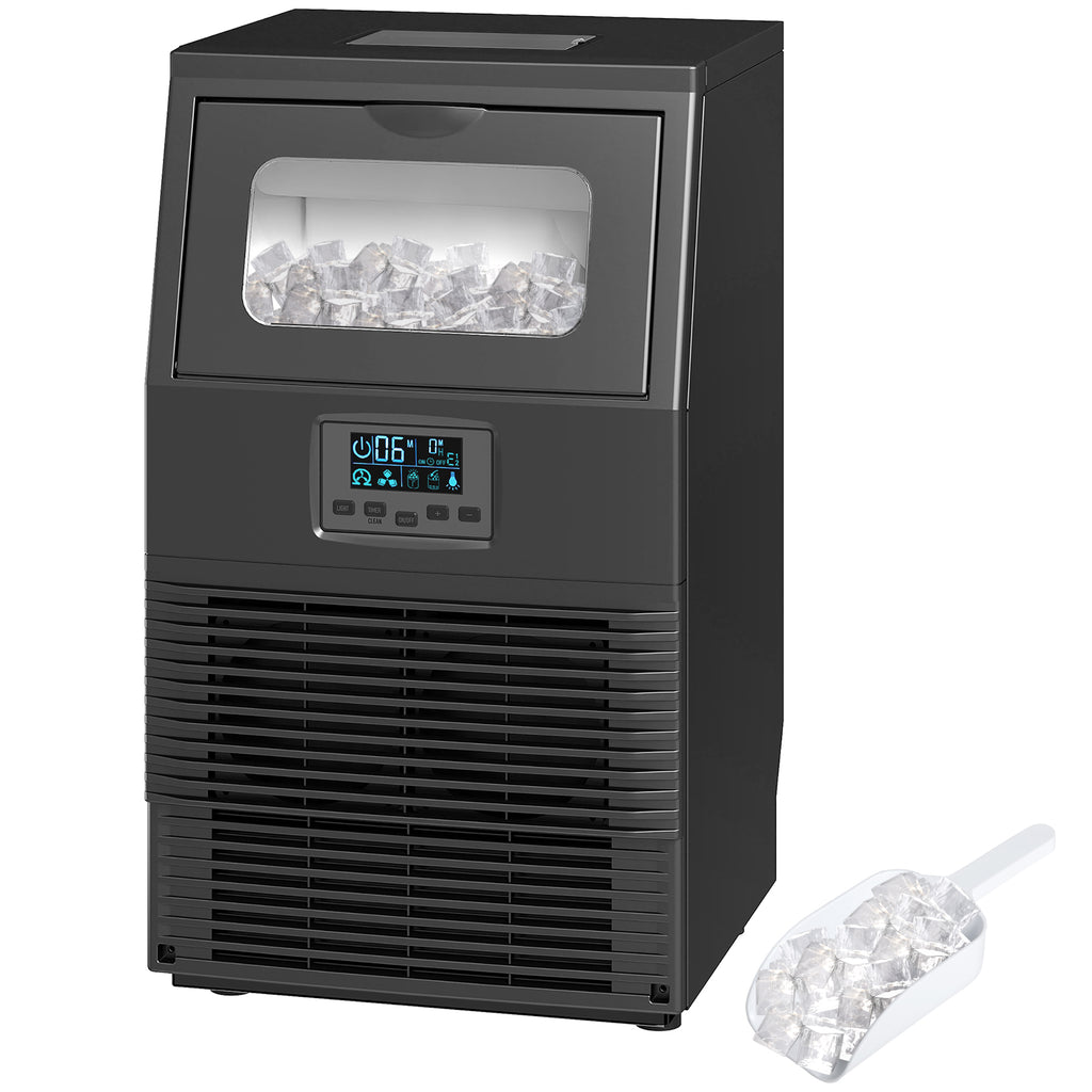 Kommerzielle 30 kg/24H Freistehender Eiswürfelmaschine mit 4 kg Speicher, Selbstreinigung, Timer Stahl Schwarz