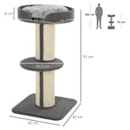 91cm Cat Tree, Cat Tower with Scratching Post, Bed, Perch, Removable Cushion for Indoor Kittens, Grey