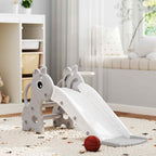 3 in 1 Kids Slide with Climber, Basketball Hoop and Ball, Giraffe Shape Climber Slide for Indoor Kids Age 1-3, Grey