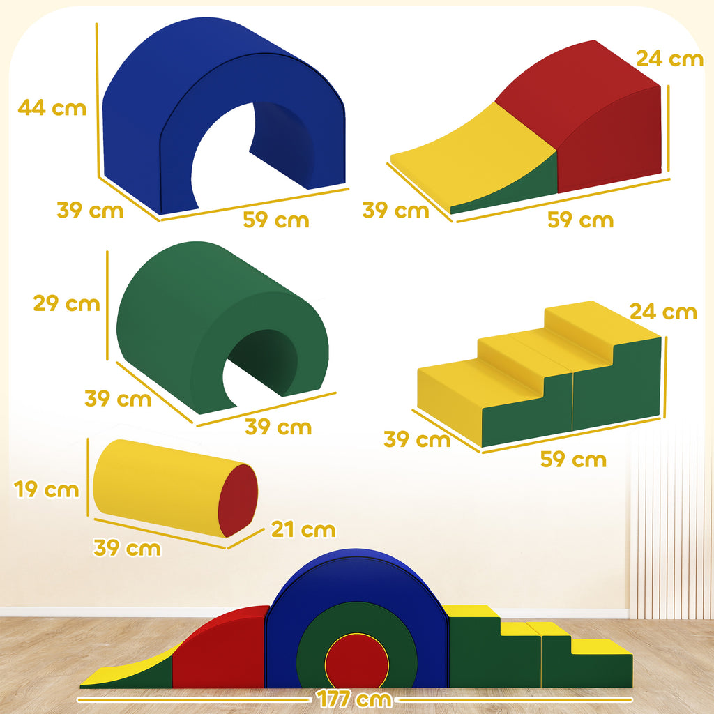 5-teiliges Softbaustein-Set f¨¹r Babys & Kleinkinder, Schaumstoff, Kunstleder, 5 kreative Formen, Indoor-Set zum Klettern, Krabbeln, Spielen, Bunt