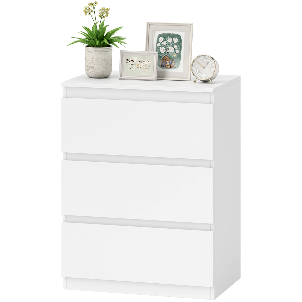 Kommode mit 3 Schubladen, für Wohnzimmer, Schlafzimmer, Flur, Spanplatte, Weiß