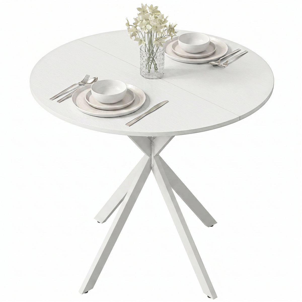 80cm Industrial Round Dining Table - White