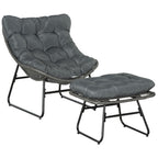 Rattan Relaxsessel mit Fußhocker, Gartensessel mit dicke Kissen Outdoor Rattanstuhl Gartenstuhl für Garten, Balkon, Terrasse Grau