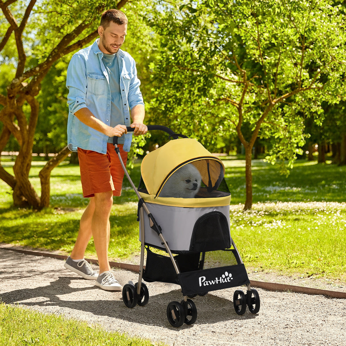 3 In 1 Detachable Pet Stroller, for Extra Small and Small Dogs - Yellow
