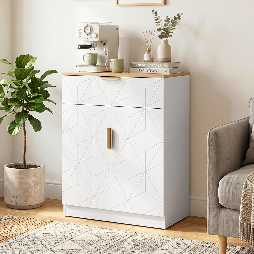 Sideboard, Beistellschrank mit Schublade, verstellbarem Regal, Weiß