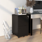 Rollcontainer Aktenschrank, 2 Schubladen, ab­schließ­bar, rollbar, 37 cm x 43,5 cm x 67,5 cm, Schwarz