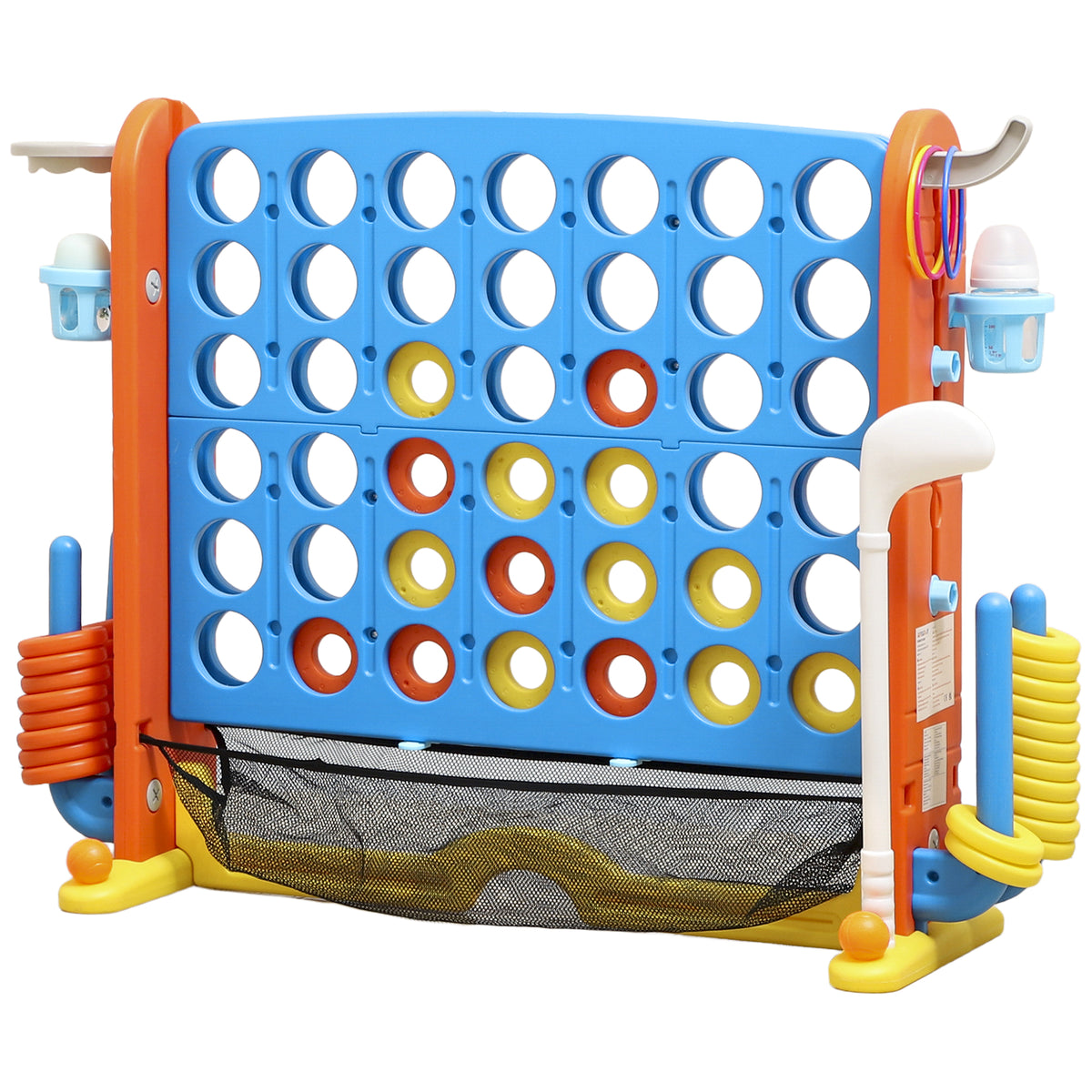 4-in-1 Spiele-Set, Vier Gewinnt, h?henverstellbar, Netz-Tasche, Kunststoff, Bunt