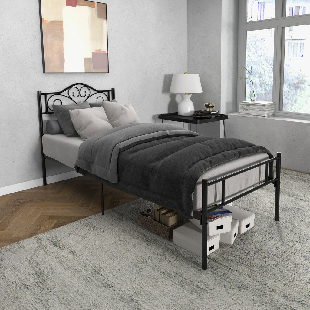Bett 90 x 200 cm Stahl mit Lattenrost, Kopf- und Fußteil, 31 cm hoch Schwarz