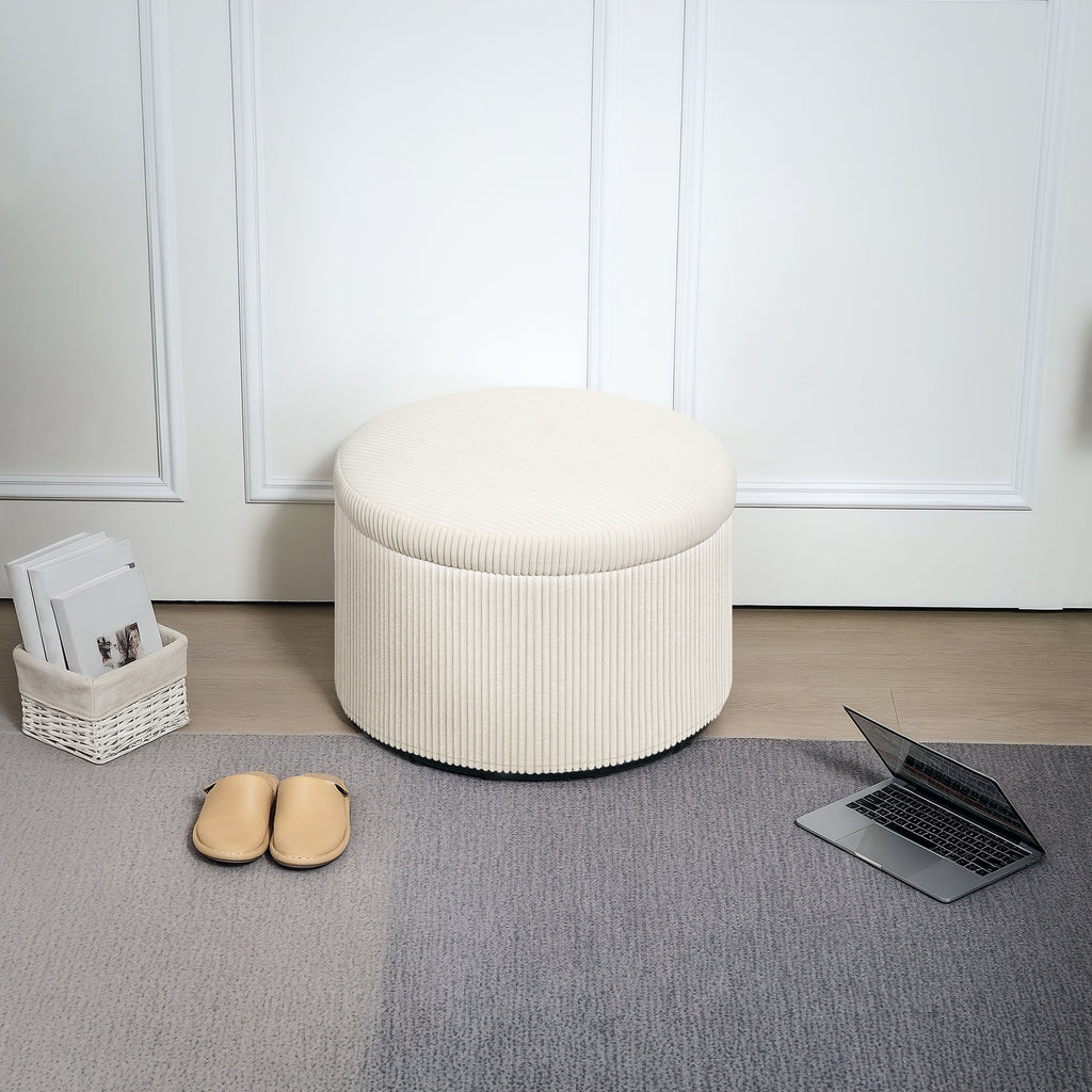 Fußhocker mit 97 L Stauraum, Cordstoff, Schaumstoff, Sitzhocker, Beige