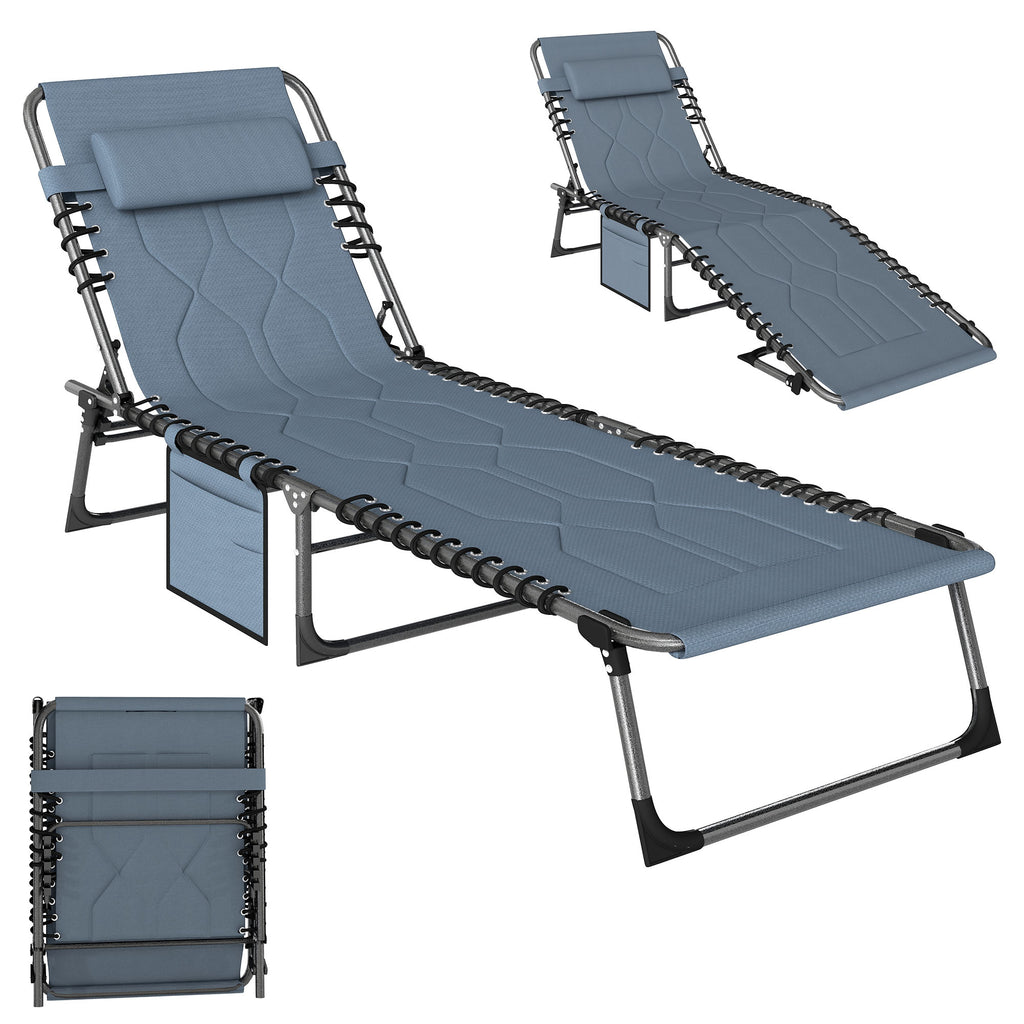 Sonnenliege, Faltbare Gartenliege, Klappliege mit Kissen, 5-stufige R¨¹ckenlehne, Oxfordstoff, 188 x 57 x 30 cm, Grau