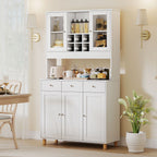 180 cm K¨¹chenschrank, 2 Glast¨¹ren, 3 Schubladen, 4 verstellbare Regale, Esszimmerschrank, Spanplatte, Wei?
