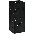 Steel Umbrella Stand, Square Umbrella Holder with 4 Hooks and Removable Drip Tray, Hollowed Umbrella Basket for Hallway, Black