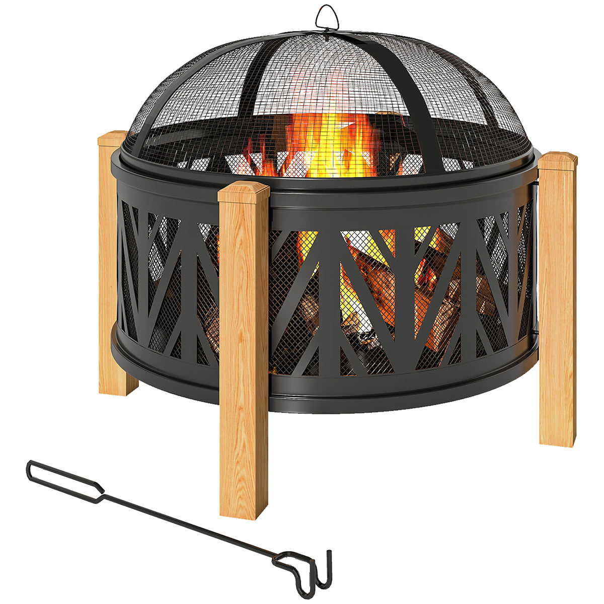 2-in-1 Feuerschale Ø75 x 58 cm Feuerstelle mit Funkenschutz Schürhaken Grillrost Schwarz